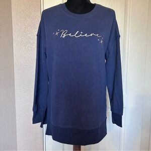 NWT Teddi Rose Blue‎ Christmas Holiday "Believe" Sweatshirt Size Small